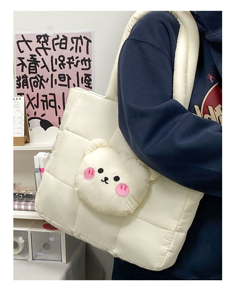 Bear Tote Nylon Quilted Bag Applique