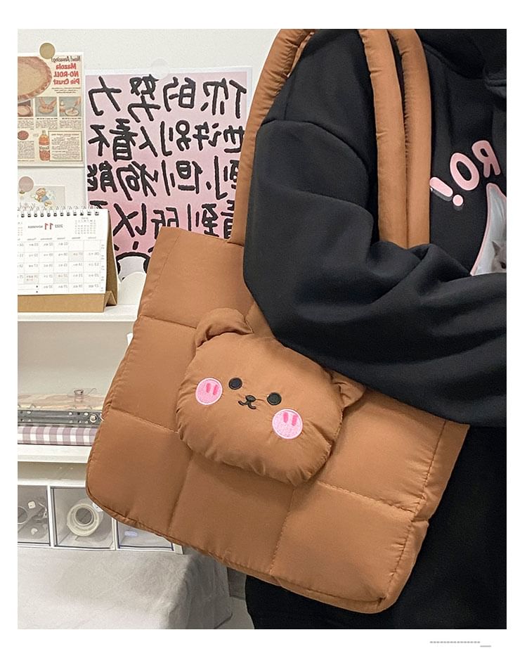 Applique Quilted Nylon Tote Bag Bear