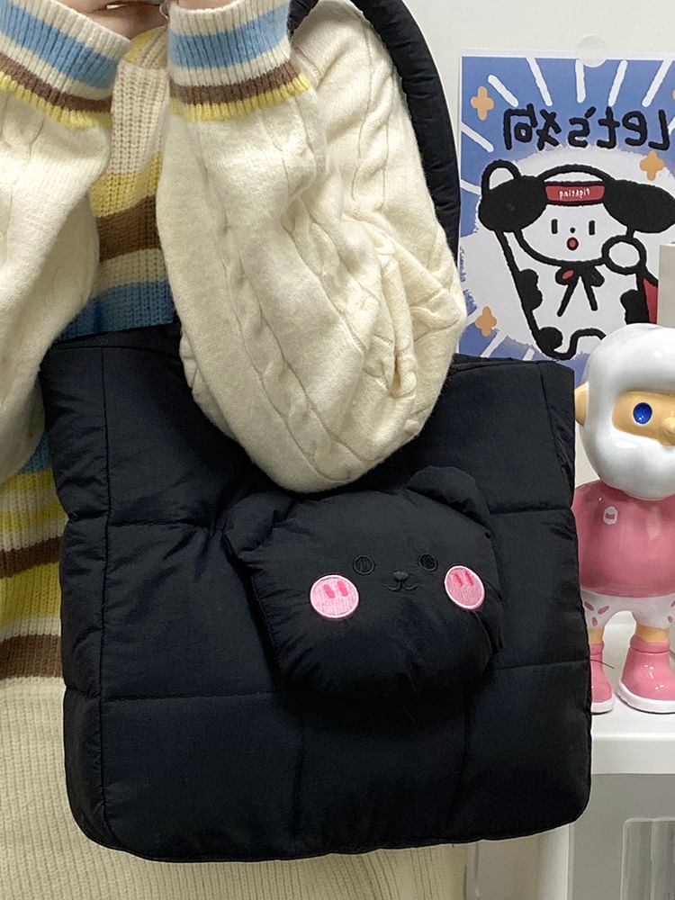 Applique Quilted Nylon Tote Bag Bear