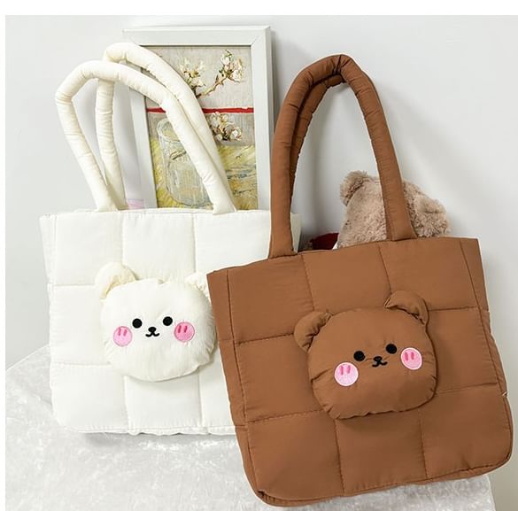 Bear Tote Nylon Quilted Bag Applique