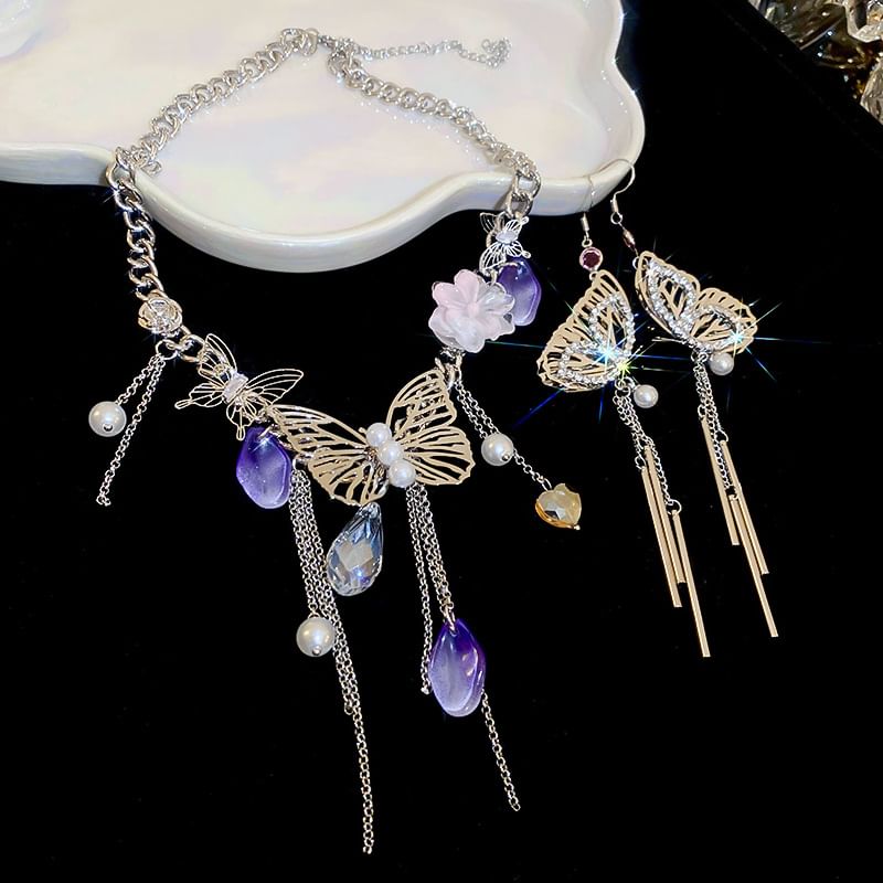 Necklace Earring Butterfly Fringed /