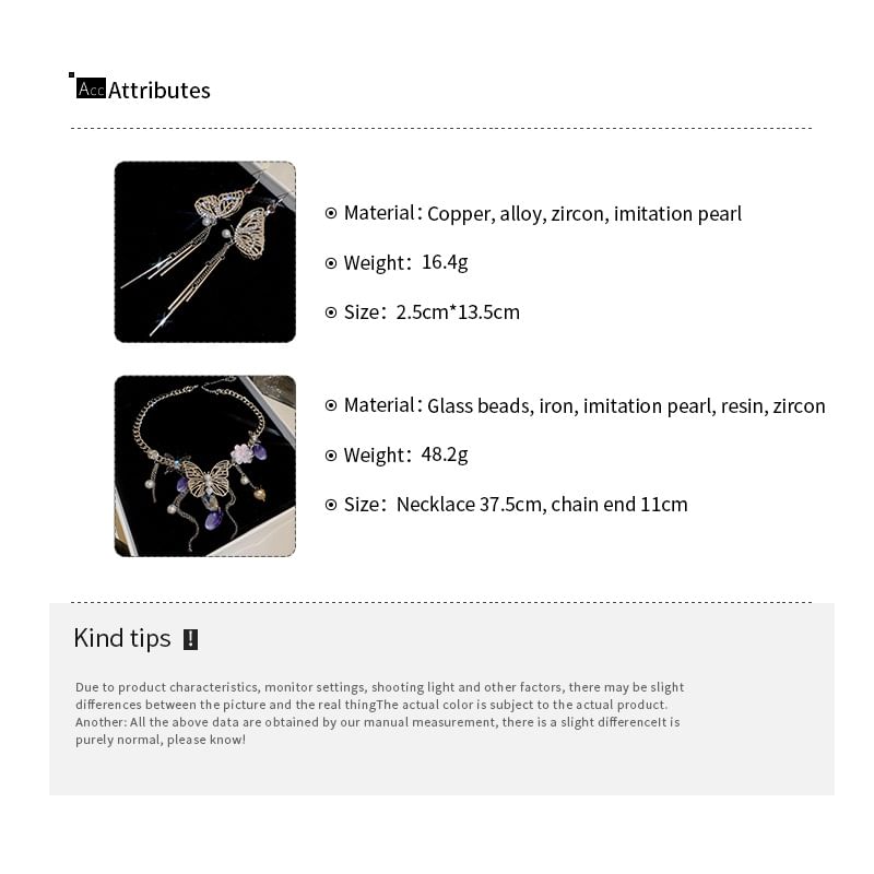 Necklace Earring Butterfly Fringed /
