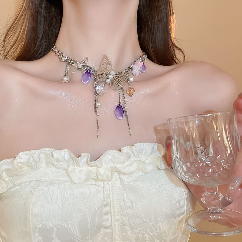 Necklace Earring Butterfly Fringed /