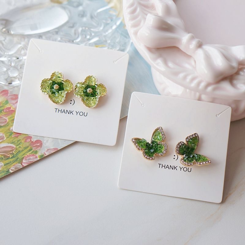 / On Stud Earring Flower Clip Butterfly