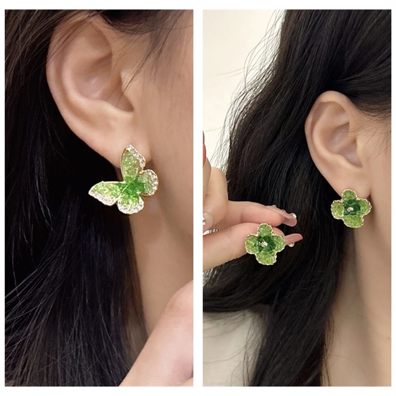 / On Stud Earring Flower Clip Butterfly