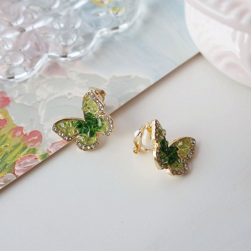 / On Stud Earring Flower Clip Butterfly