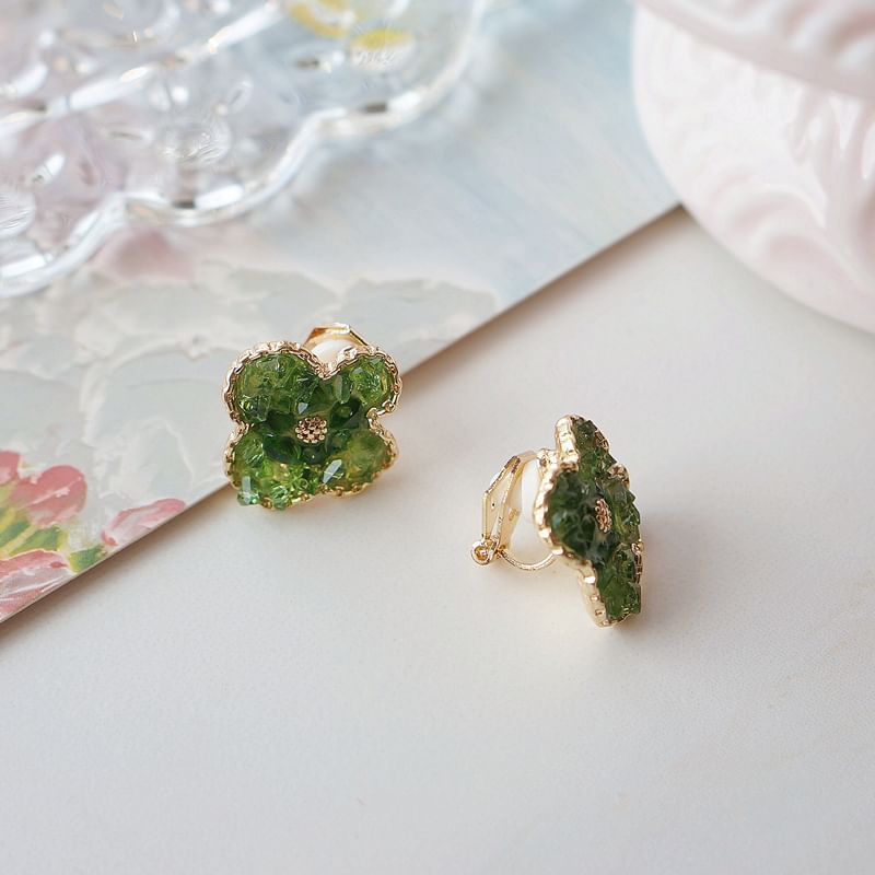 / On Stud Earring Flower Clip Butterfly