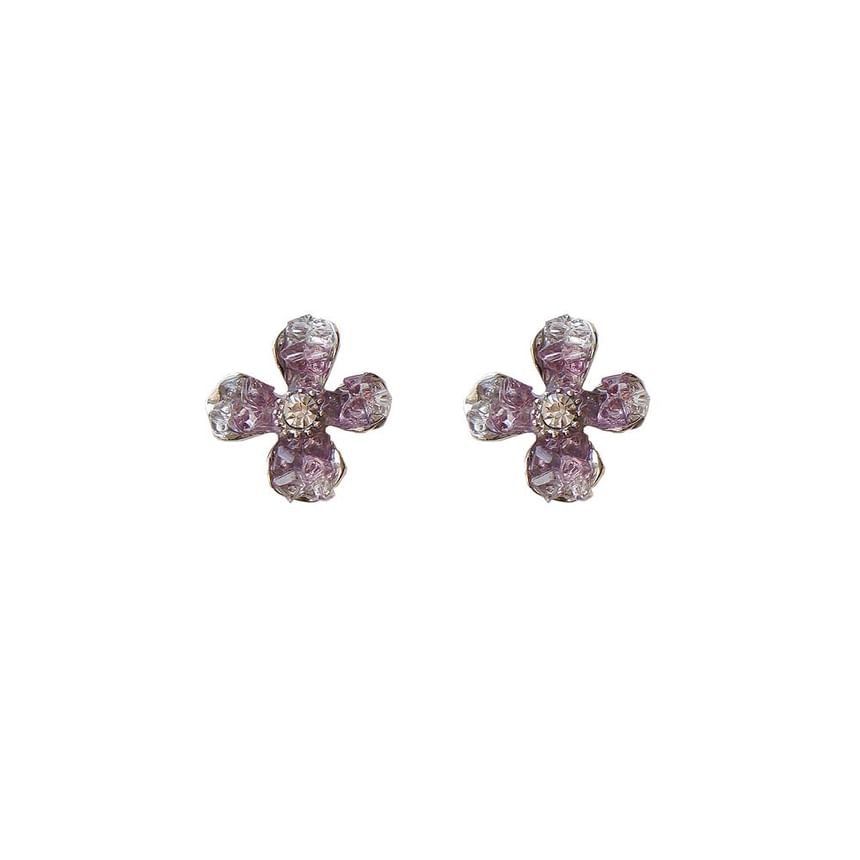 / On Earring Rhinestone Flower Stud Clip