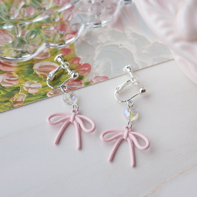 Drop Clip On Bow Earring /