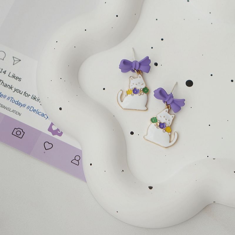 / Earring Cat Clip Drop On Bow