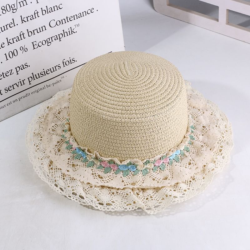 Trim Flower Lace Hat Embroidered Boater