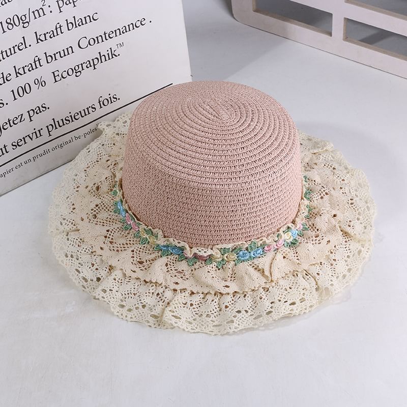 Trim Flower Lace Hat Embroidered Boater