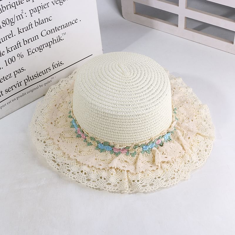 Trim Flower Lace Hat Embroidered Boater