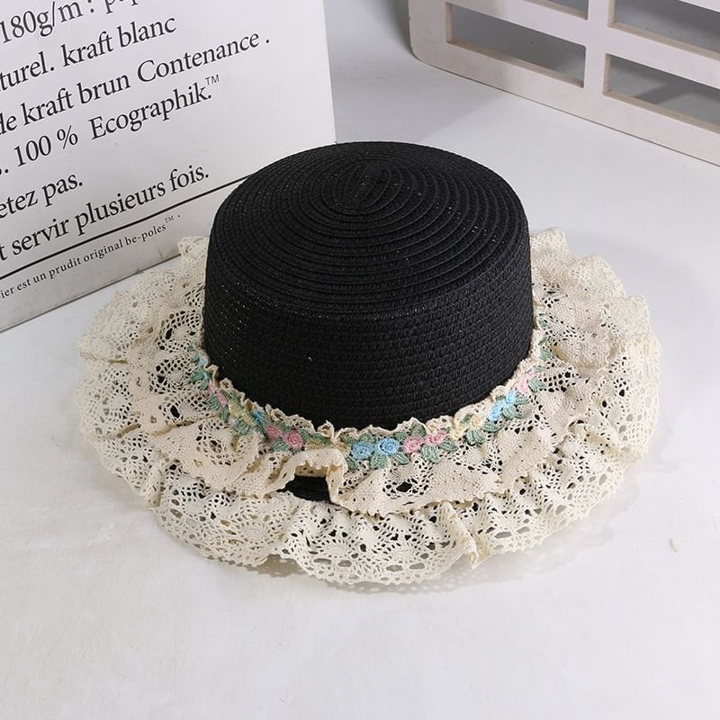 Trim Flower Lace Hat Embroidered Boater