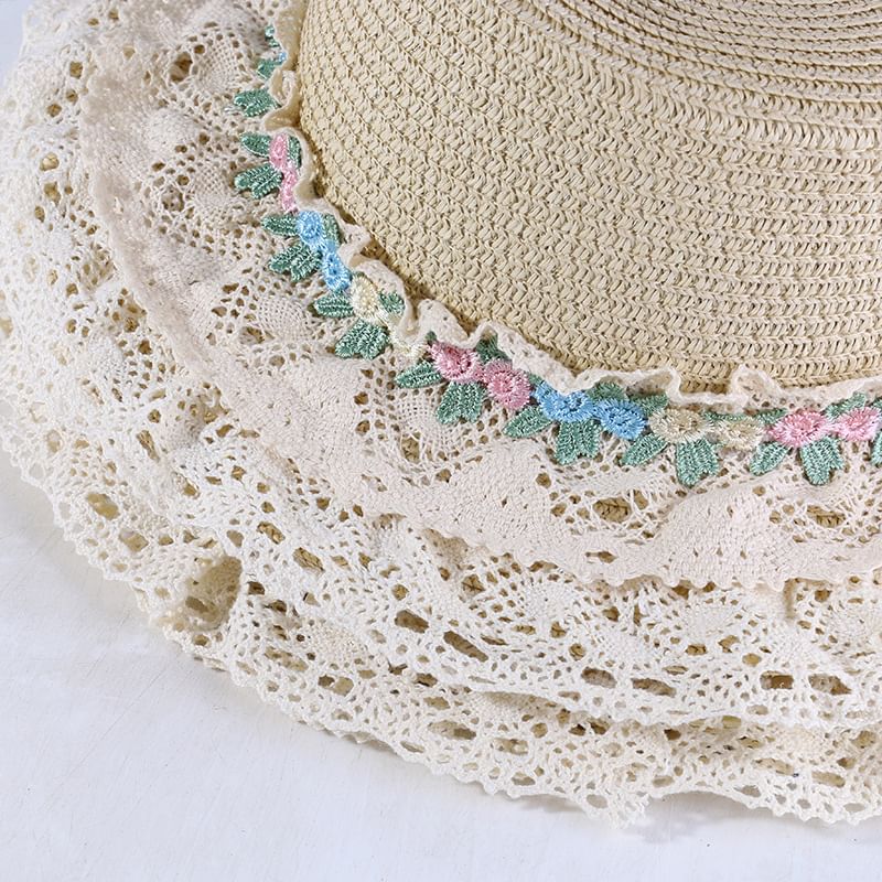 Trim Flower Lace Hat Embroidered Boater