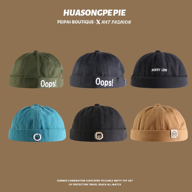 Letter Brimless Embroidered Cap