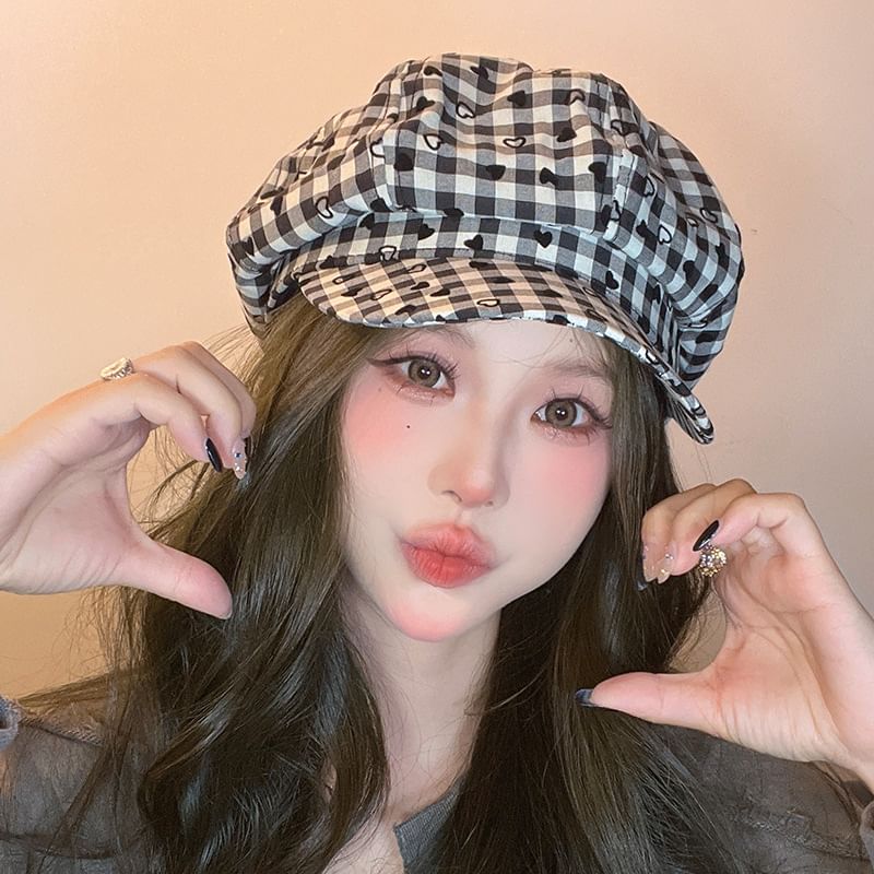 Print Cap Newsboy Heart