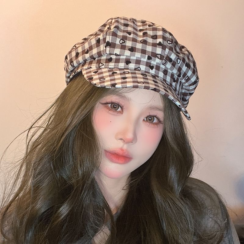 Print Cap Newsboy Heart