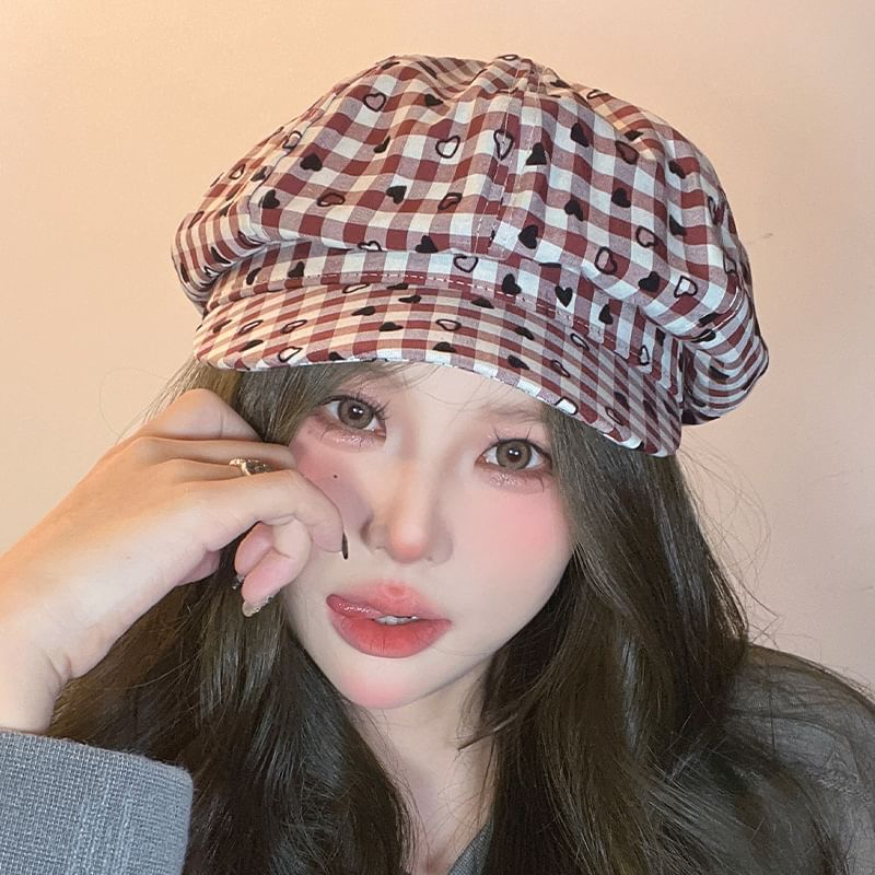 Print Cap Newsboy Heart