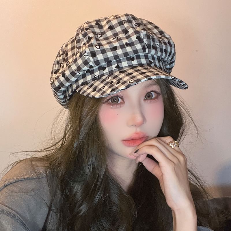 Print Cap Newsboy Heart