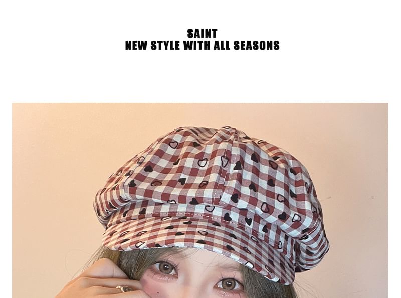 Print Cap Newsboy Heart