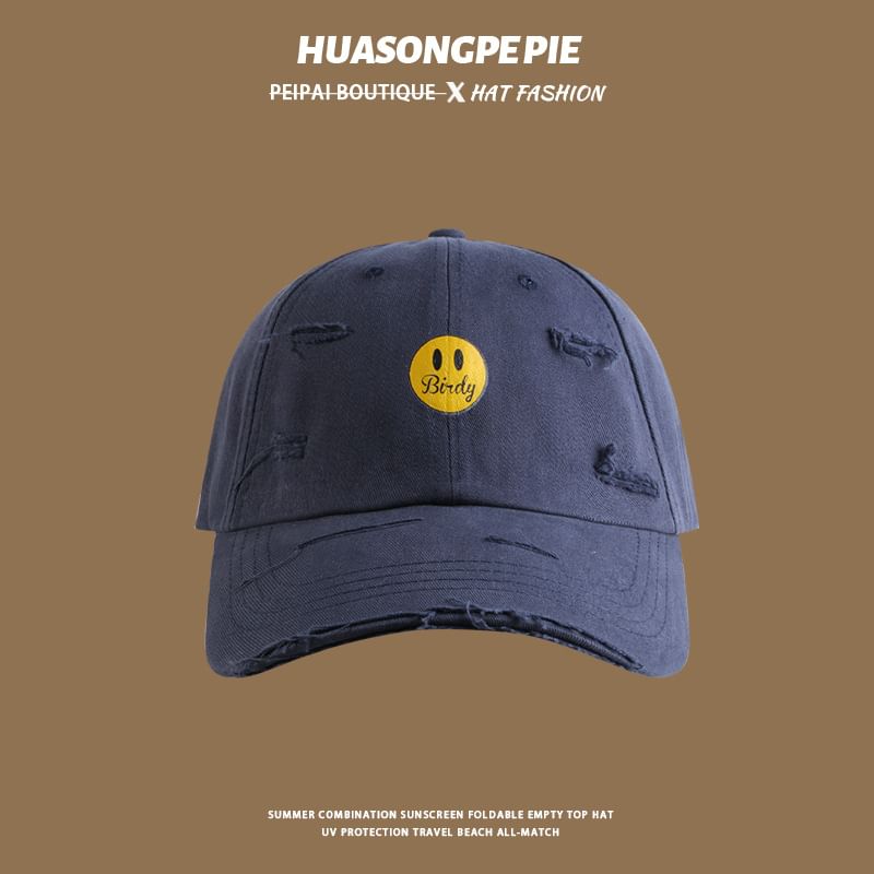 Print Face Baseball Cap Distressed Smiley