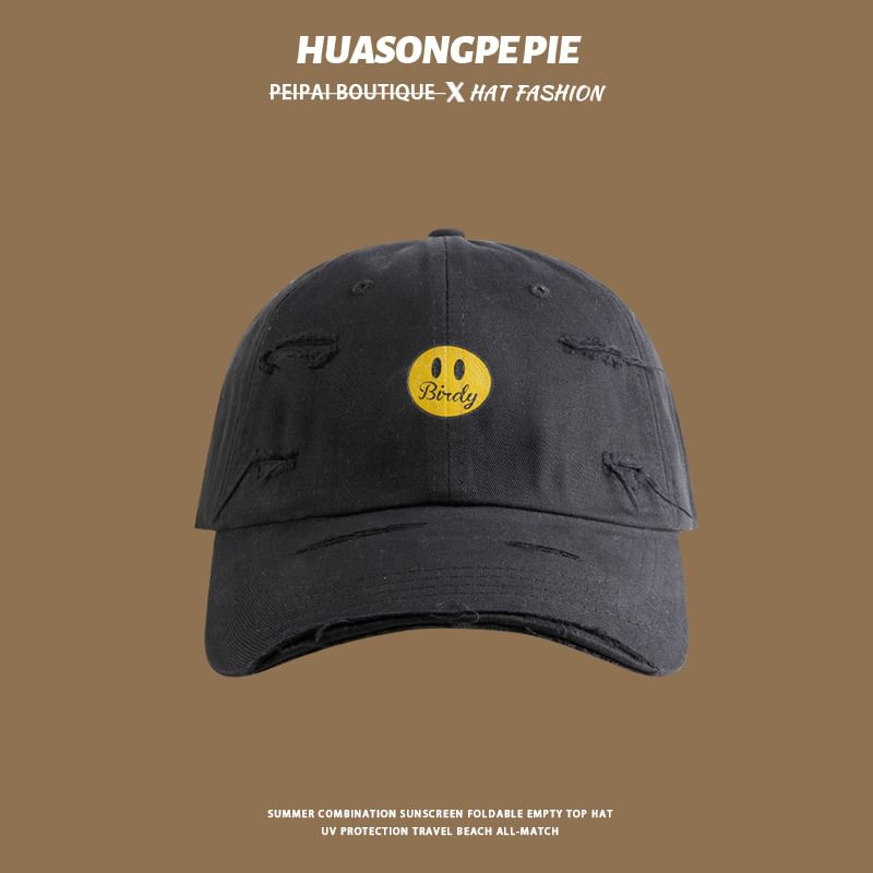 Print Face Baseball Cap Distressed Smiley