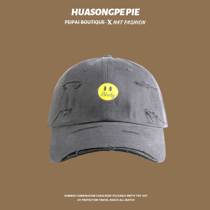 Print Face Baseball Cap Distressed Smiley