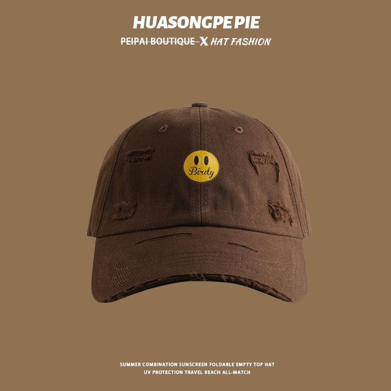 Print Face Baseball Cap Distressed Smiley