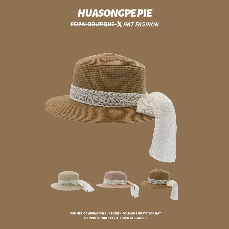 Straw Trim Boater Hat Lace