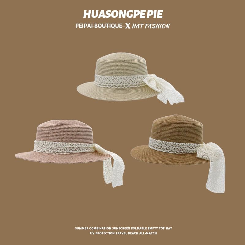 Straw Trim Boater Hat Lace