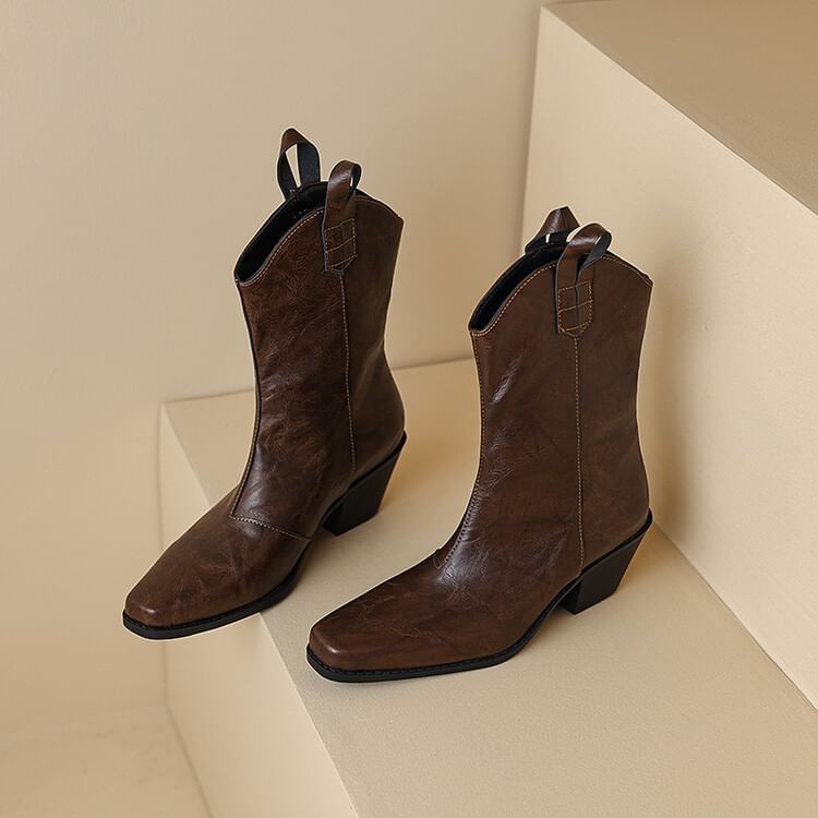 Chunky Mid-Calf Heel Boots
