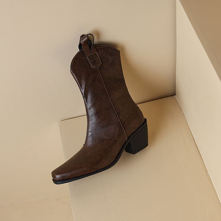 Chunky Mid-Calf Heel Boots