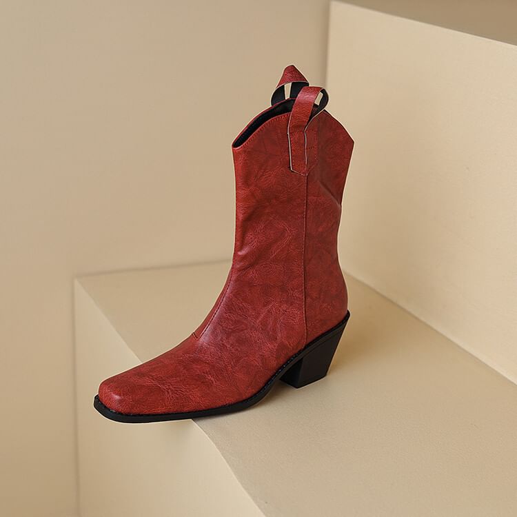 Chunky Mid-Calf Heel Boots