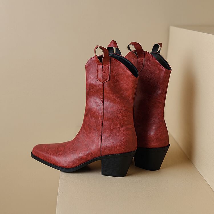Chunky Mid-Calf Heel Boots