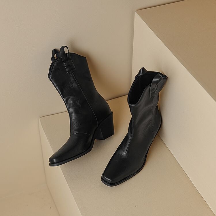 Chunky Mid-Calf Heel Boots