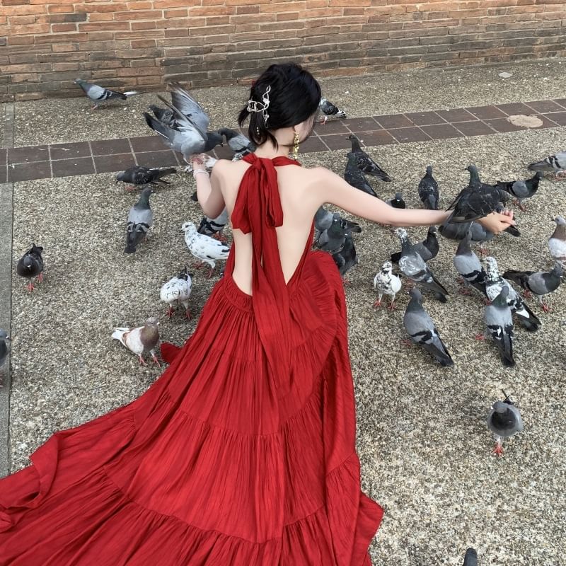 V-Neck A-Line Sleeveless Dress Maxi Plain