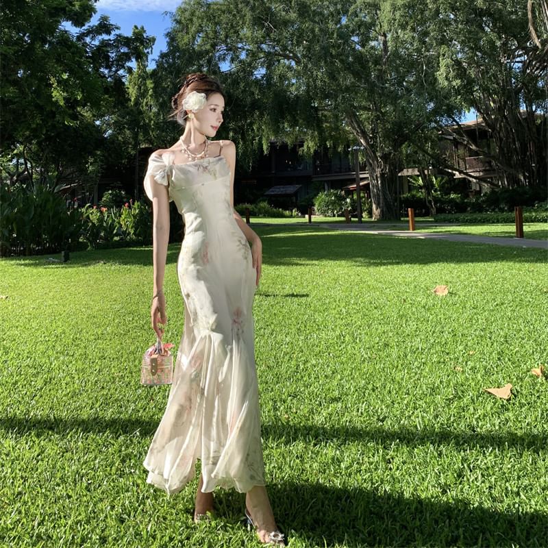 Dress Maxi Mermaid Spaghetti Strap Floral