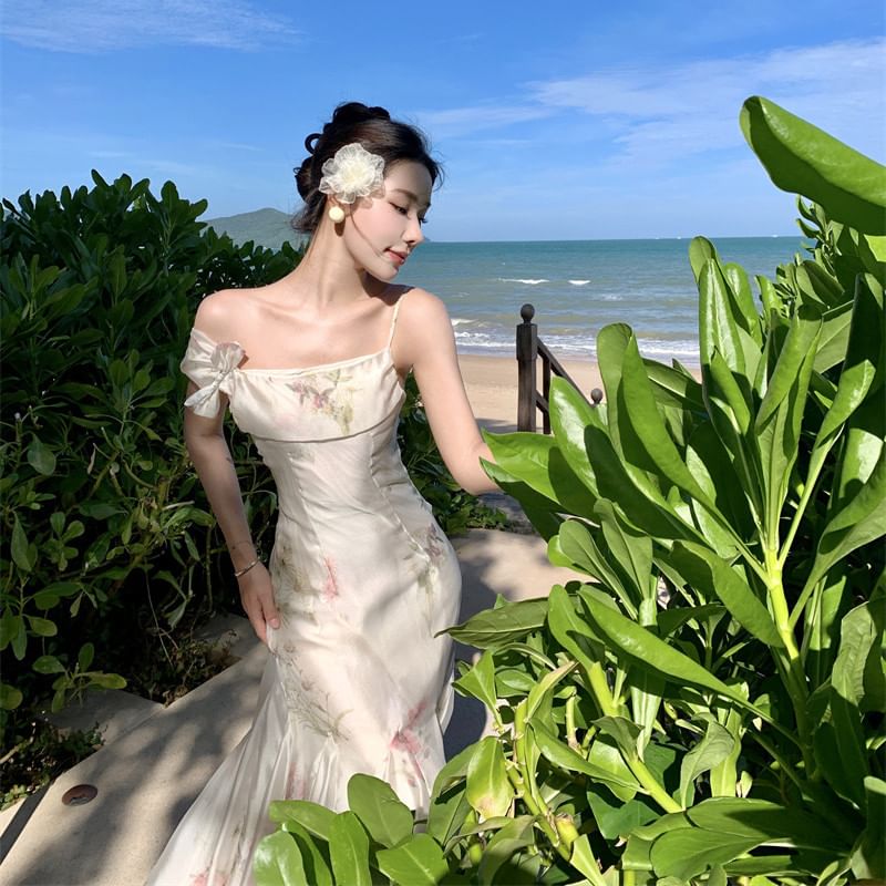 Dress Maxi Mermaid Spaghetti Strap Floral