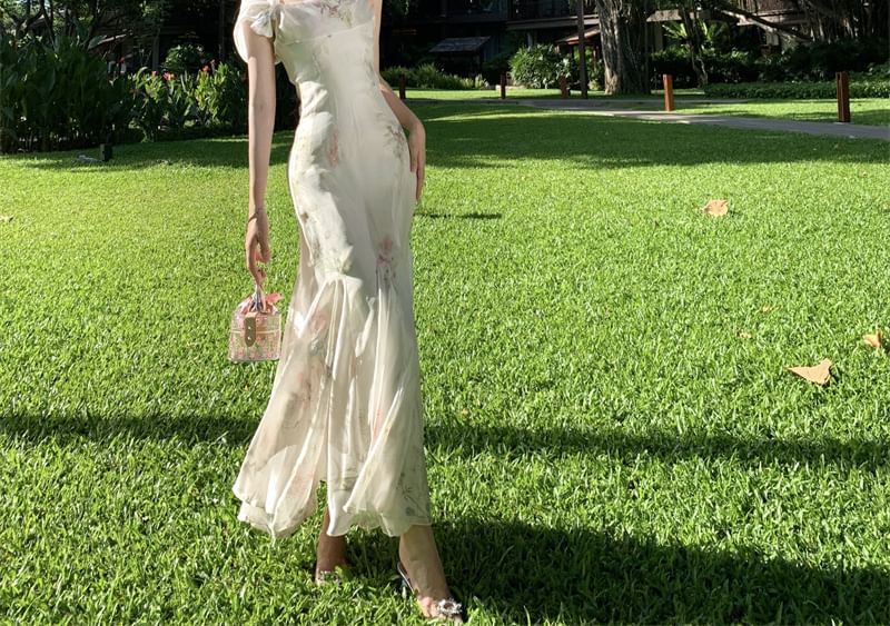 Dress Maxi Mermaid Spaghetti Strap Floral