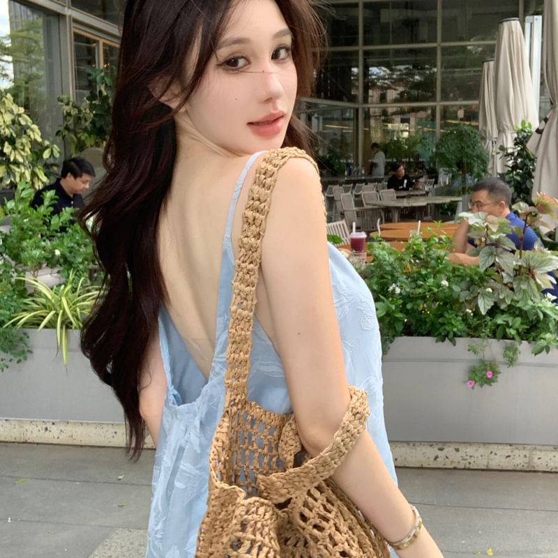 Spaghetti Sundress Maxi Print Strap Leaf