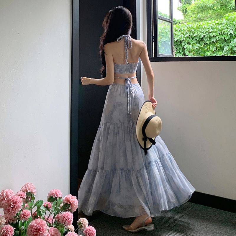 Halter Cutout Maxi Floral Dress A-Line