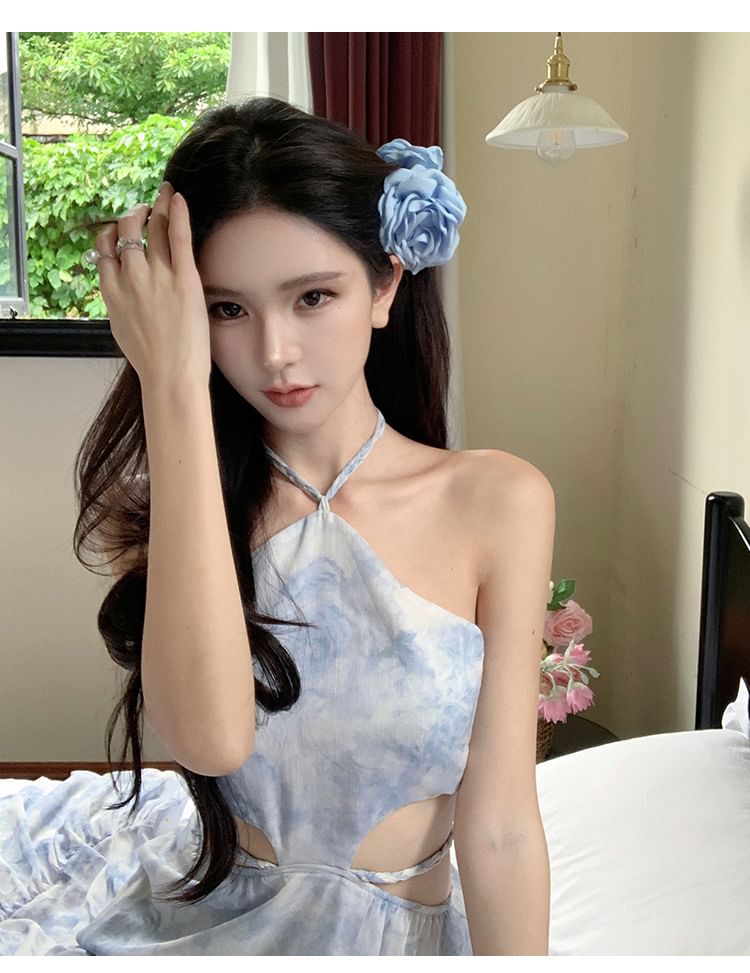 Halter Cutout Maxi Floral Dress A-Line