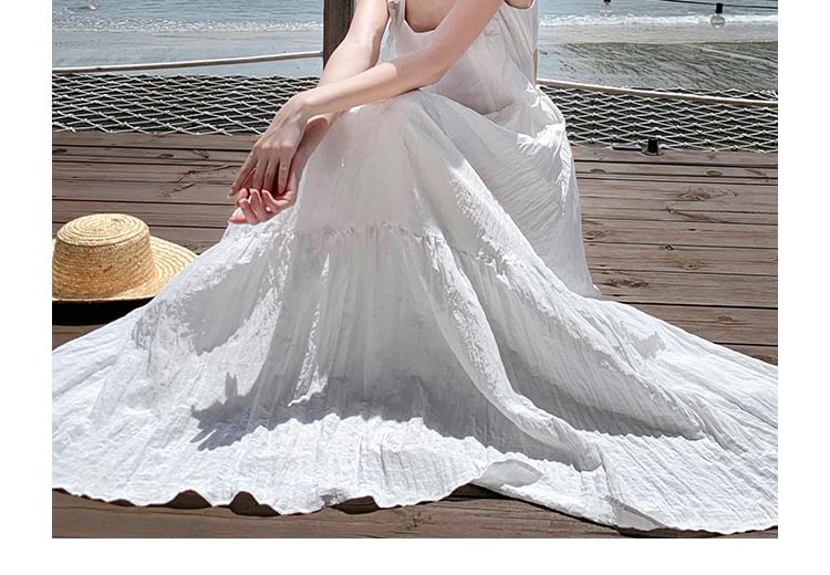 A-Line Open Sleeveless Lace Plain Maxi Trim Dress Back