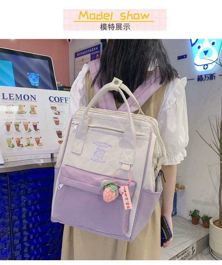 Embroidered Charm Bag / Set Tone Nylon Two Backpack