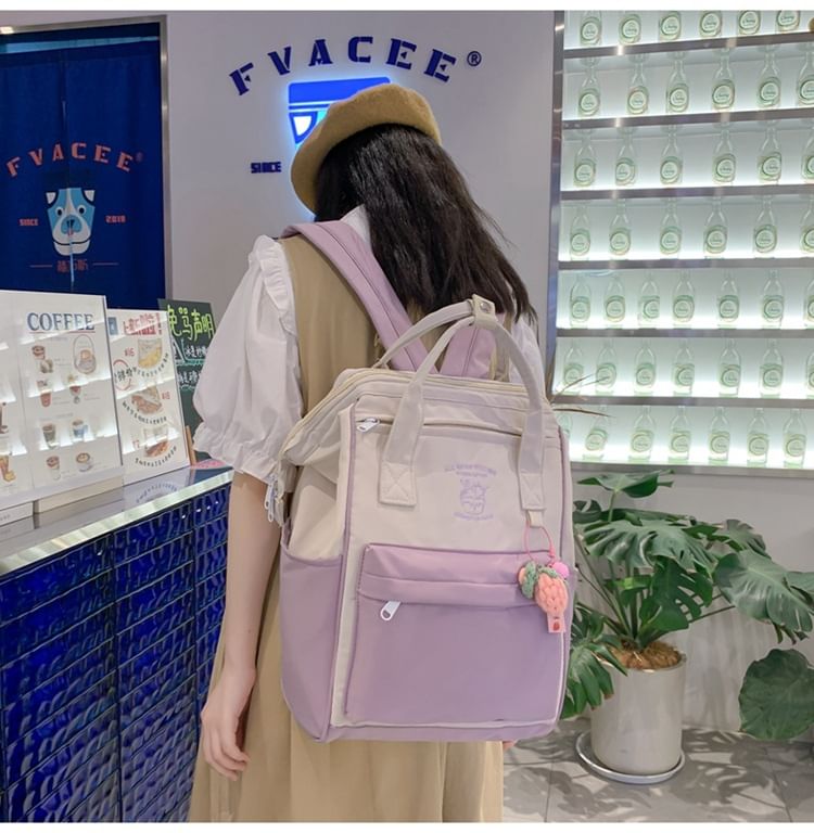 Embroidered Charm Bag / Set Tone Nylon Two Backpack