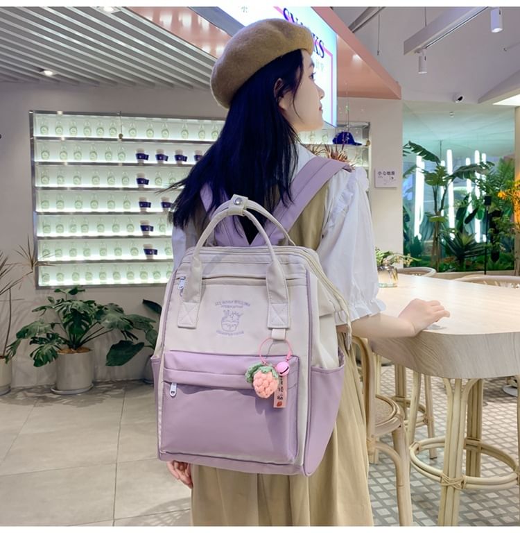 Embroidered Charm Bag / Set Tone Nylon Two Backpack