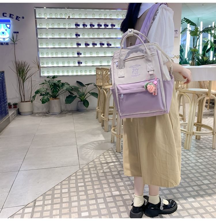 Embroidered Charm Bag / Set Tone Nylon Two Backpack