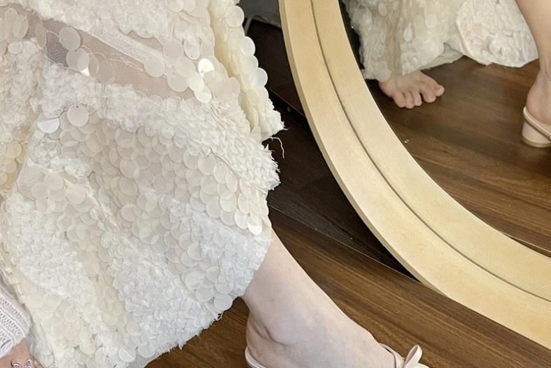 Sandals Square Plain Toe Chunky Bow Leather Faux Heel Accent