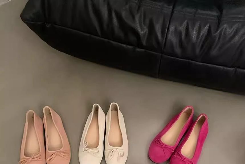 Suede Faux Accent Flats Bow Plain